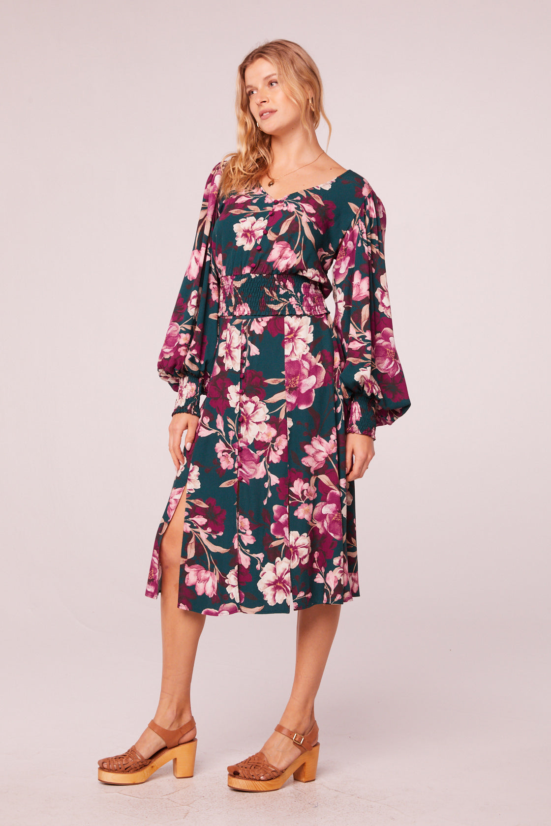 Aimee Pine Floral Long Sleeve Crop Top