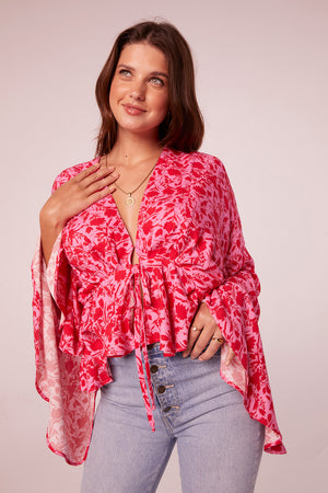 Anjali Pink Floral Batwing Top