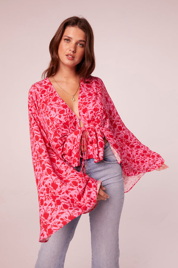 Anjali Pink Floral Batwing Top