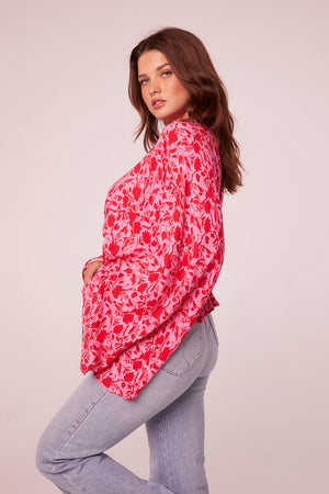 Anjali Pink Floral Batwing Top