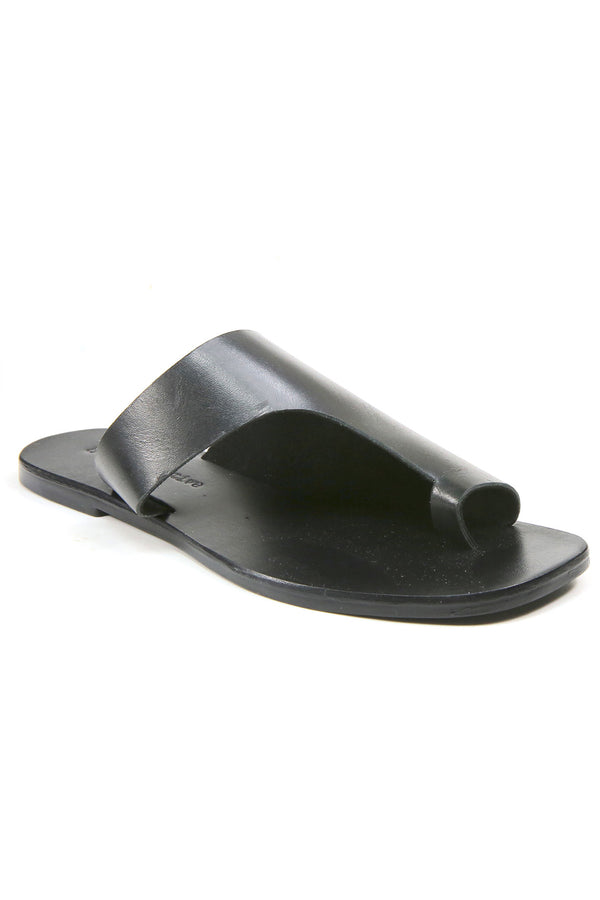 Arena Black Leather Slide Sandal Front