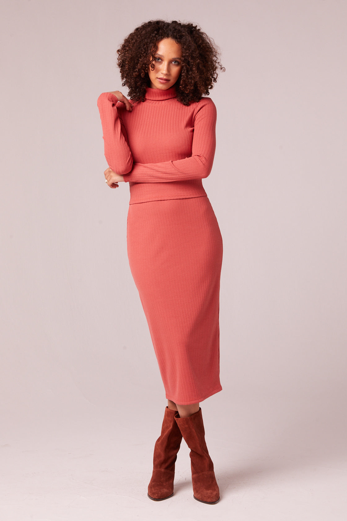 Ascella Dusty Rose Ribbed Pencil Skirt Master