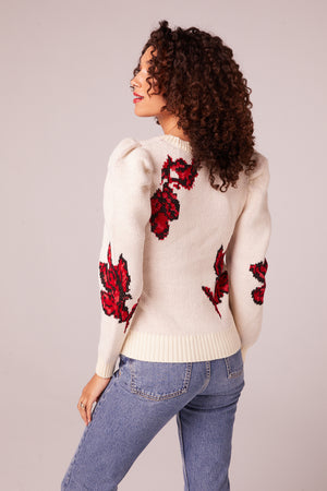 Aster Ivory Floral Knit Sweater Back