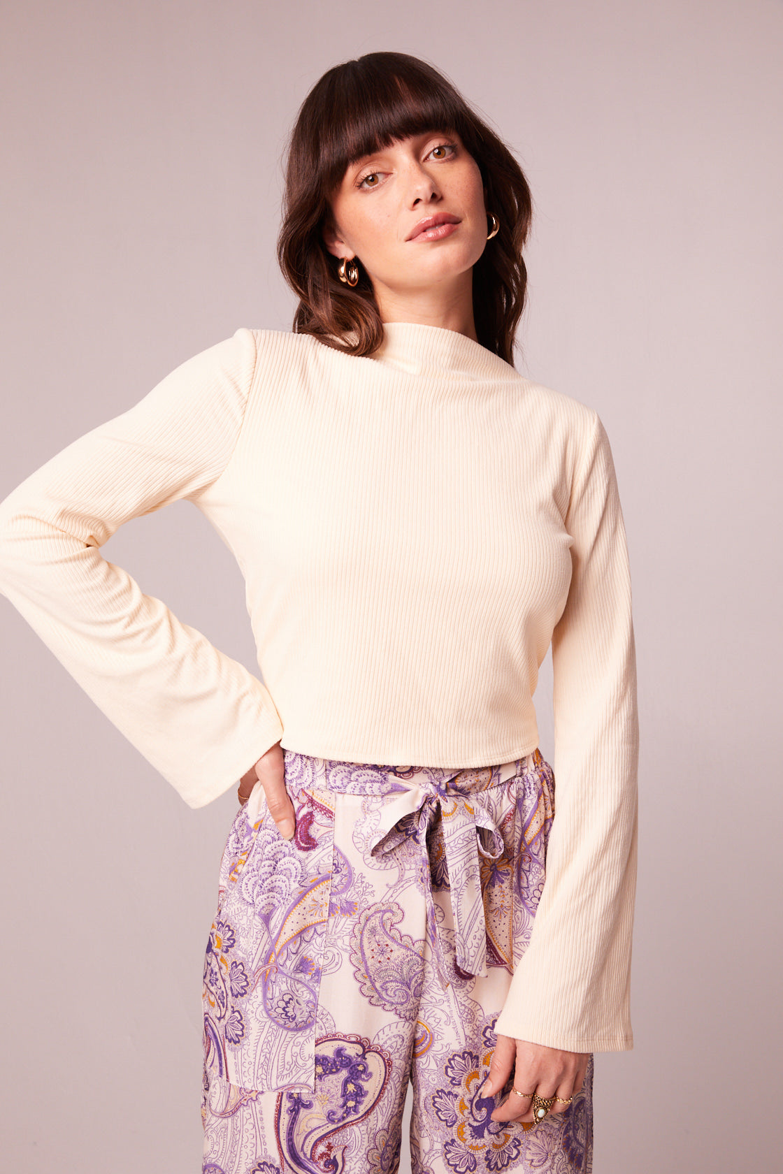 Avril Cream Mock Neck Crop Top