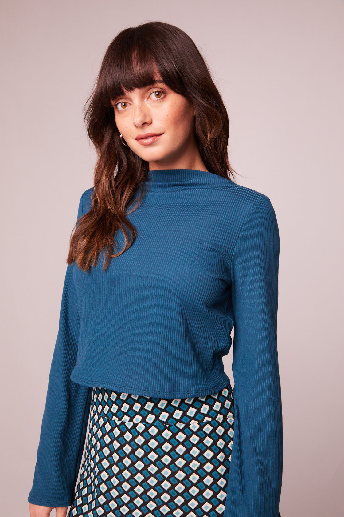 Avril Teal Mock Neck Crop Top