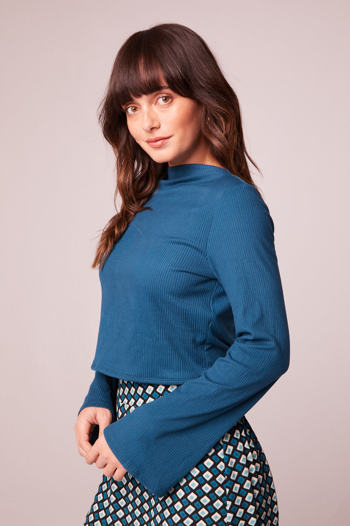 Avril Teal Mock Neck Crop Top