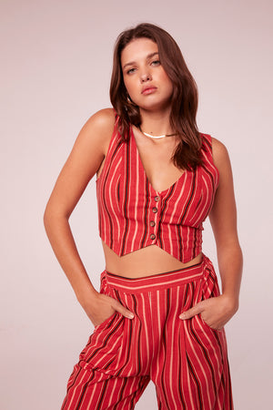 Azha Coral Stripe High Waisted Pants