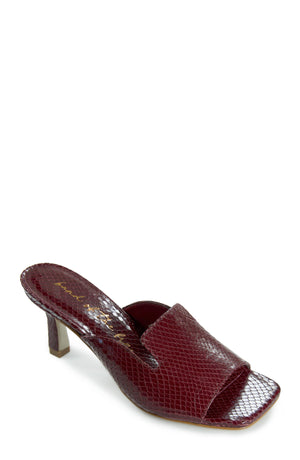 Billie Cranberry Snake Stamp Leather Heel