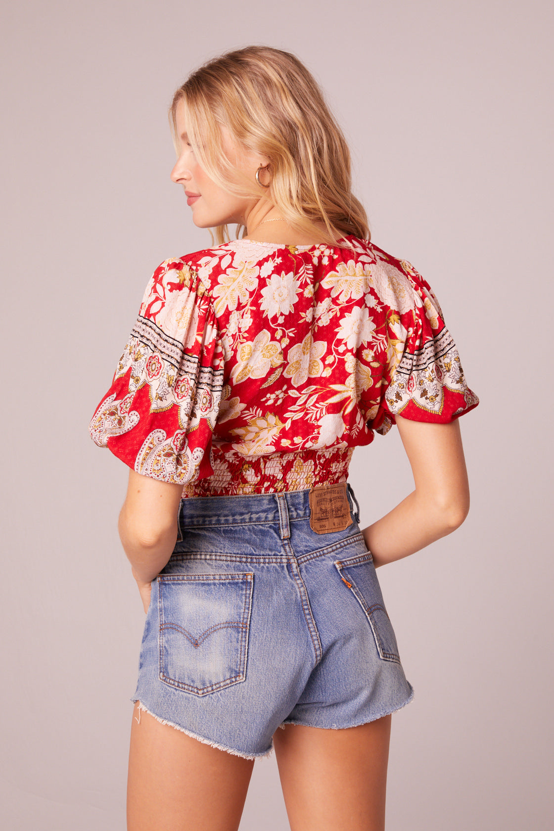 Beautiful Noise Red Floral Tie Top