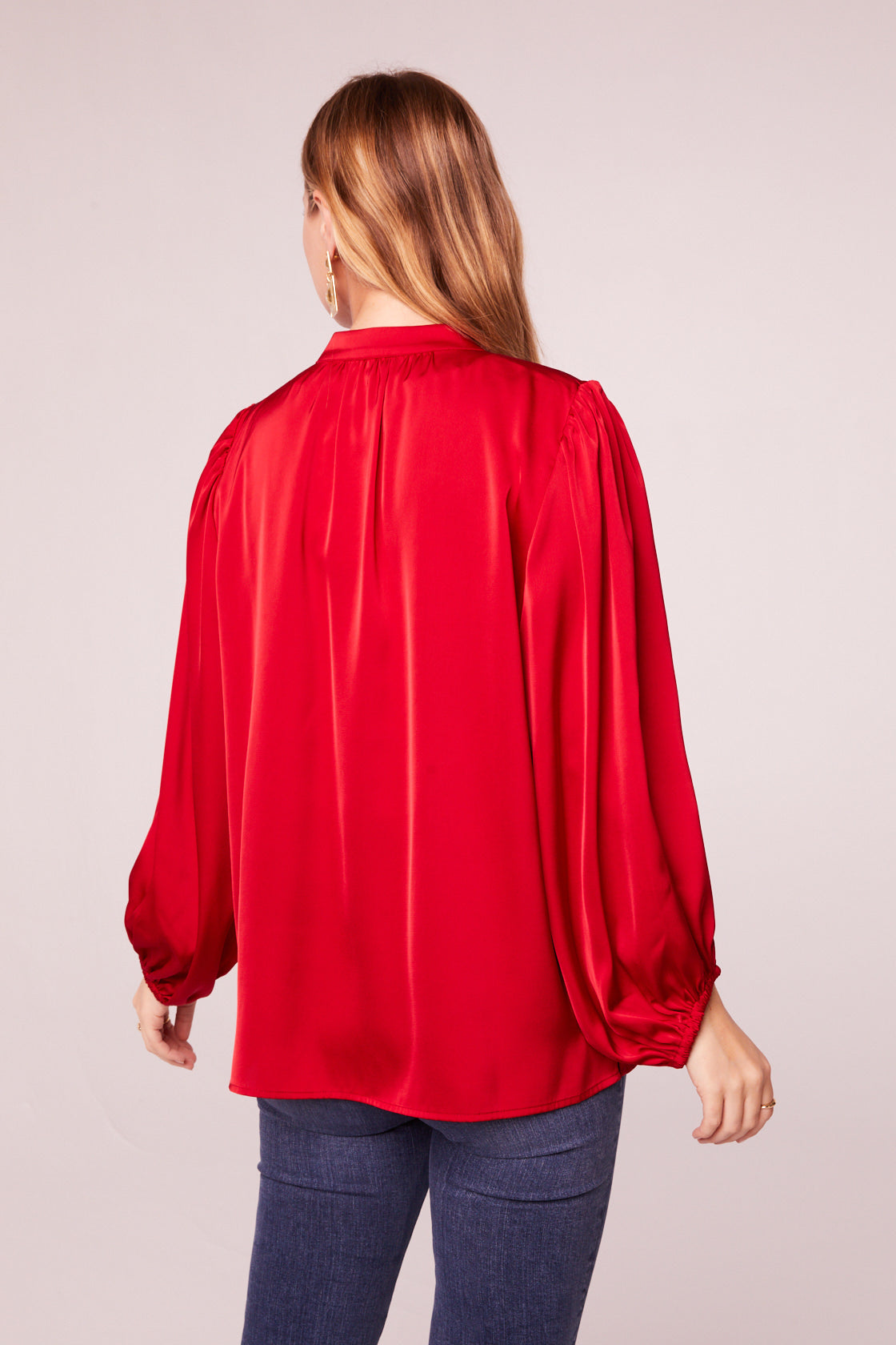 Beth Red Satin Long Sleeve Top