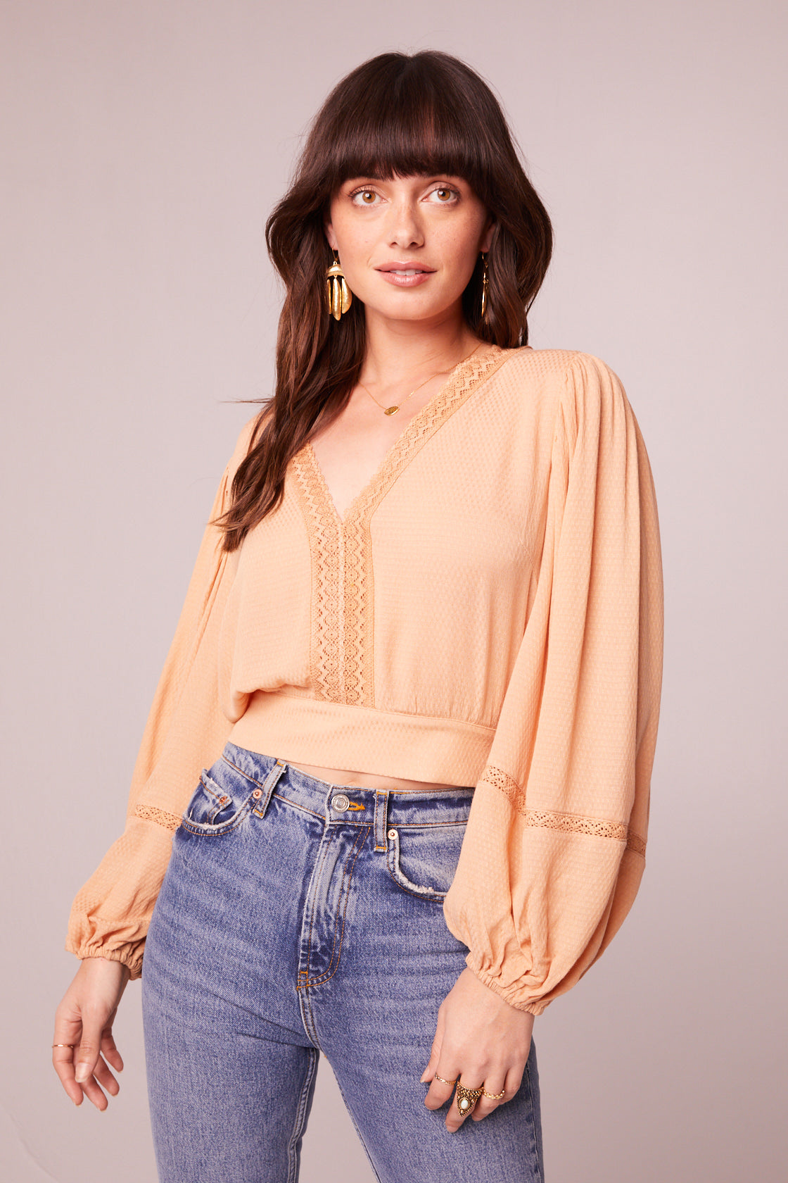 Brie Light Camel Long Sleeve Top