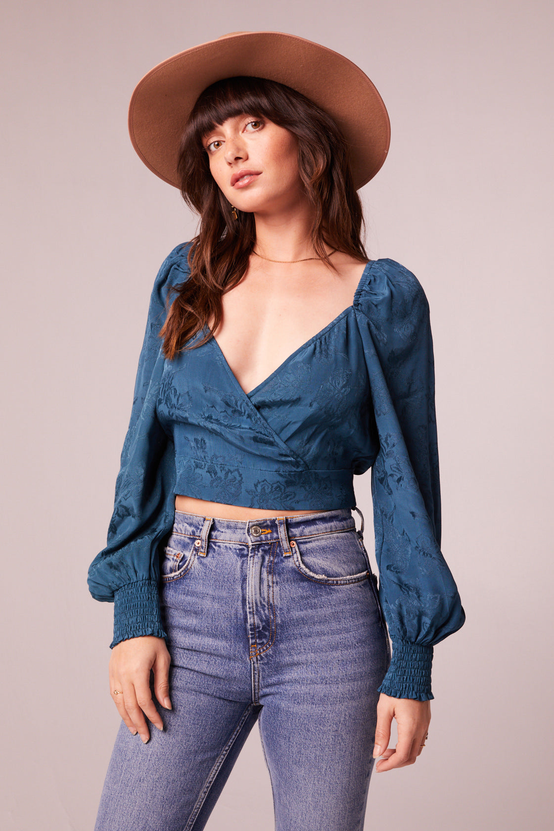 Camille Deep Teal Crossover Crop Top