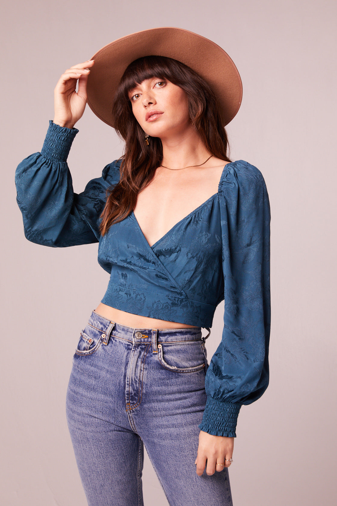 Camille Deep Teal Crossover Crop Top