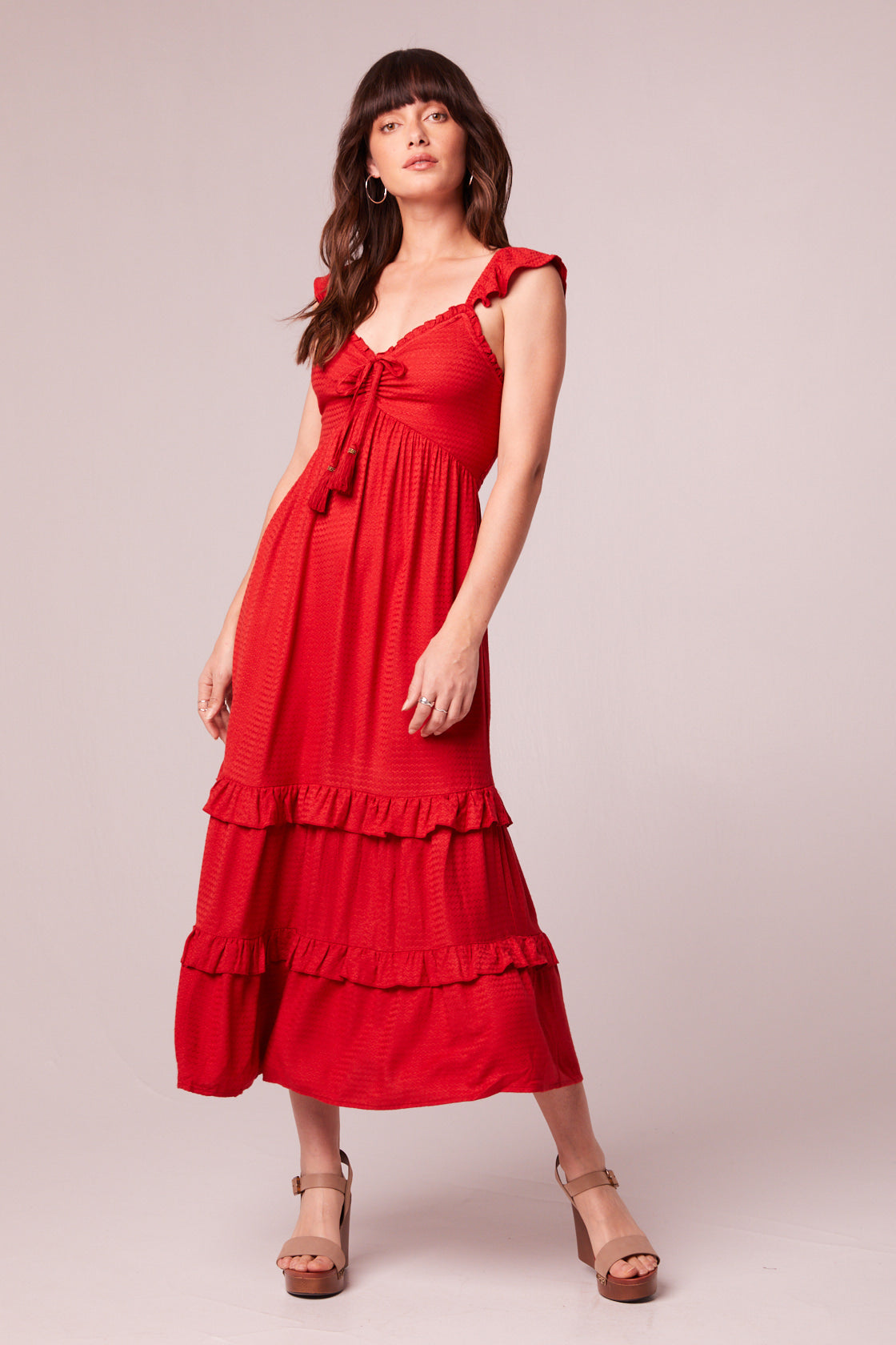 Clarisse Red Tiered Midi Dress