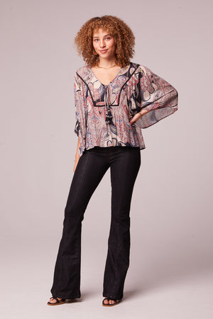 Comma Black Paisley Batwing Top Front