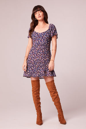 Coraline Purple Floral Crossover Mini Dress