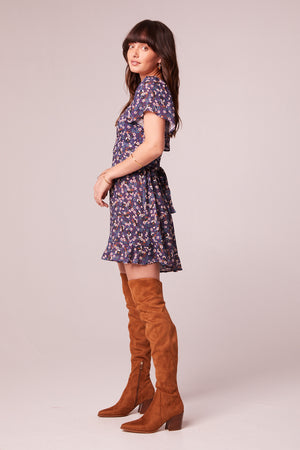 Coraline Purple Floral Crossover Mini Dress