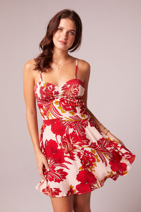 Dancing Queen Red Floral Bra Cup Mini Dress