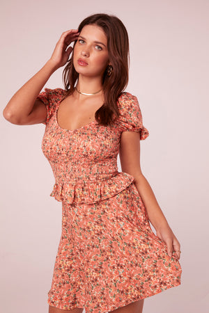 Darsha Salmon Floral Mini Skirt