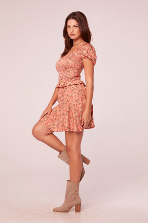 Darsha Salmon Floral Mini Skirt