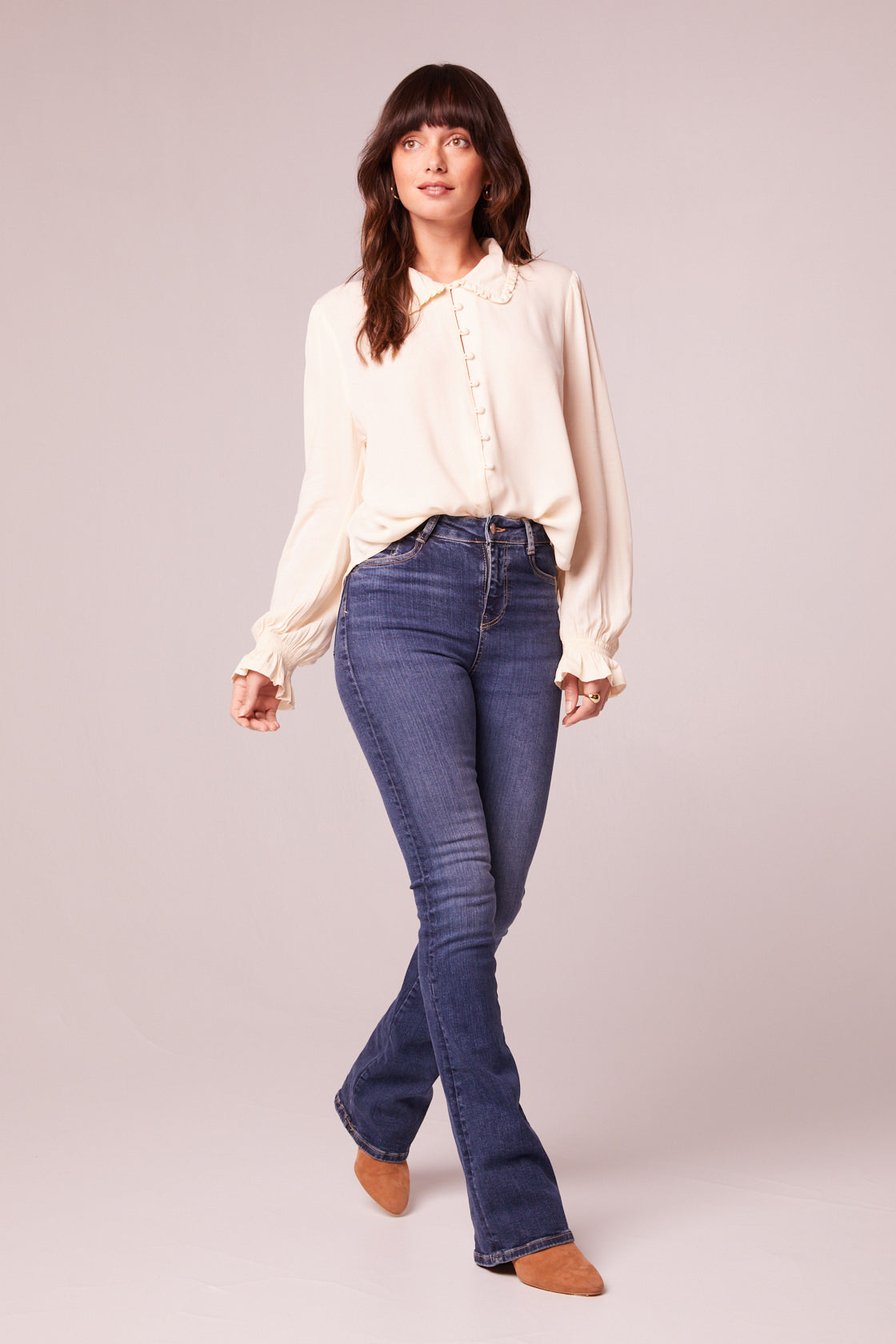 Denise Cream Ruffle Collar Top