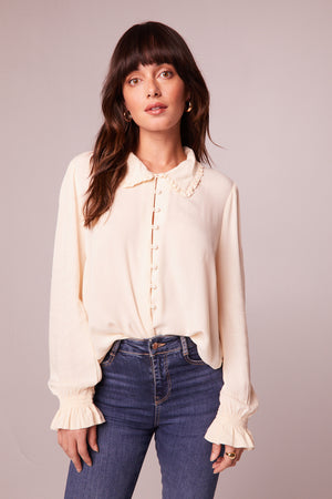 Denise Cream Ruffle Collar Top