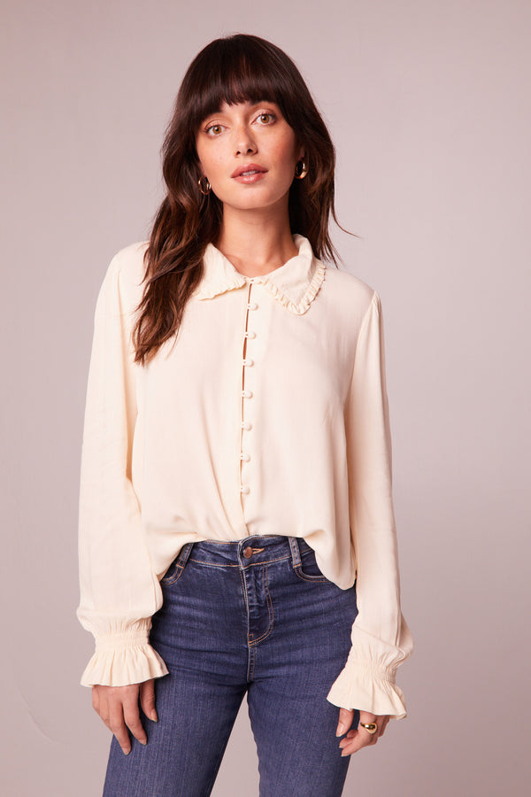 Denise Cream Ruffle Collar Top