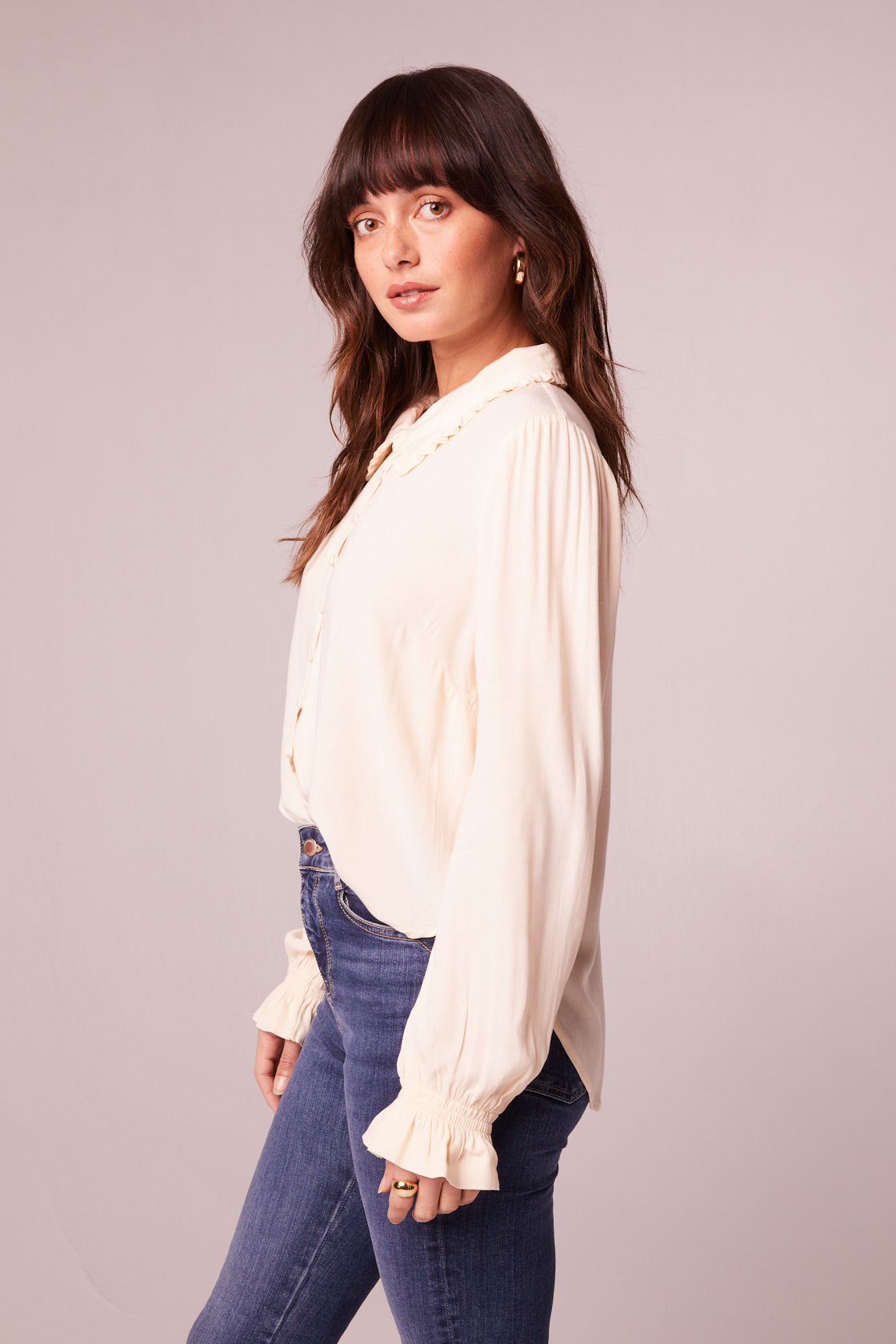 Denise Cream Ruffle Collar Top