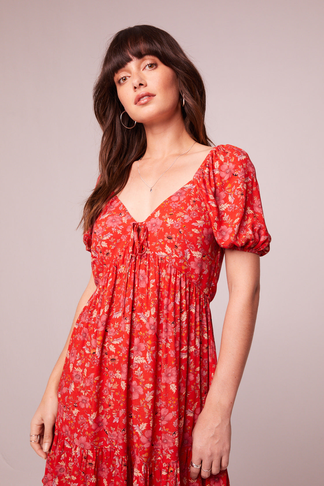 Desiree Crimson Floral Puff Sleeve Mini Dress