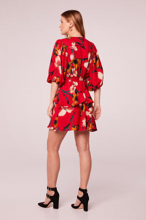 Dolly Red Floral Puff Sleeve Mini Dress