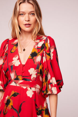 Dolly Red Floral Puff Sleeve Mini Dress