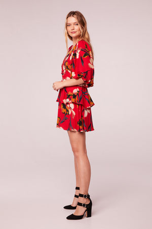 Dolly Red Floral Puff Sleeve Mini Dress