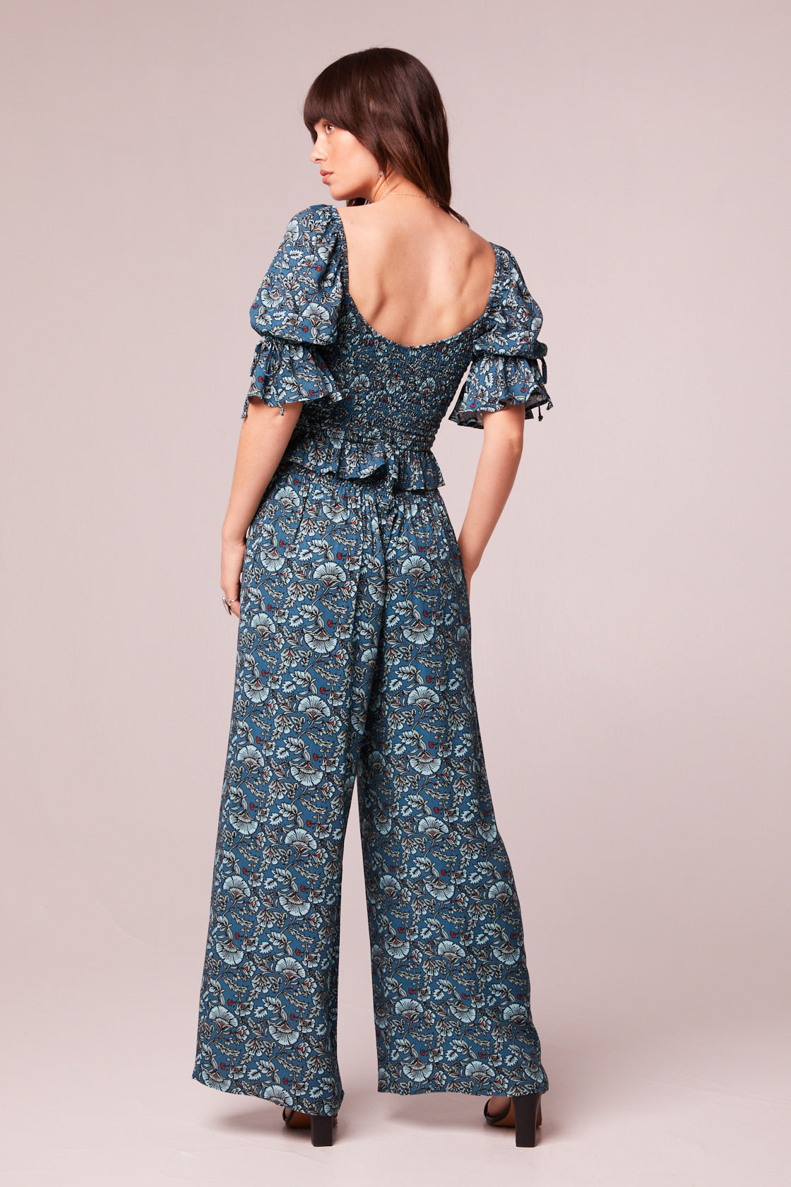 Elise Teal Floral Wide Leg Pants