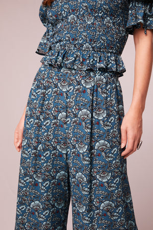 Elise Teal Floral Wide Leg Pants