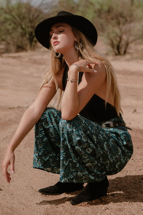 Elise Teal Floral Wide Leg Pants
