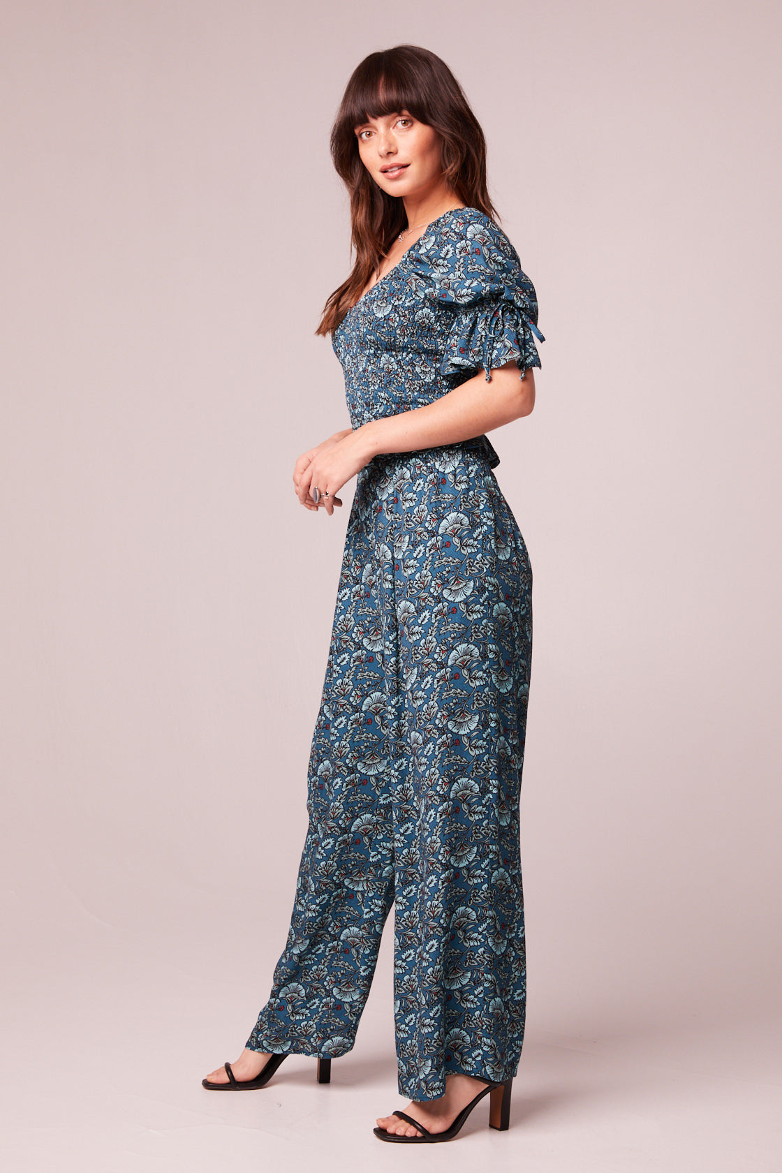 Elise Teal Floral Wide Leg Pants