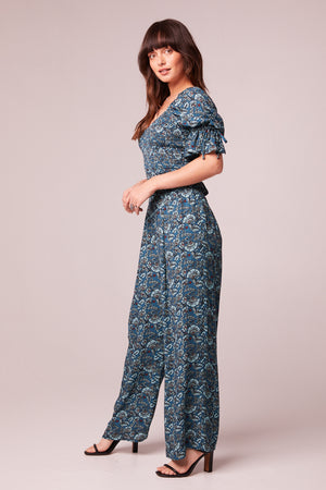 Elise Teal Floral Wide Leg Pants