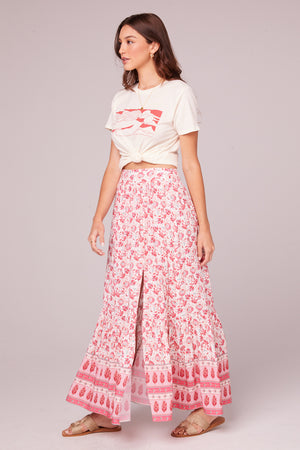 Esmee Coral Border Print Maxi Skirt Side