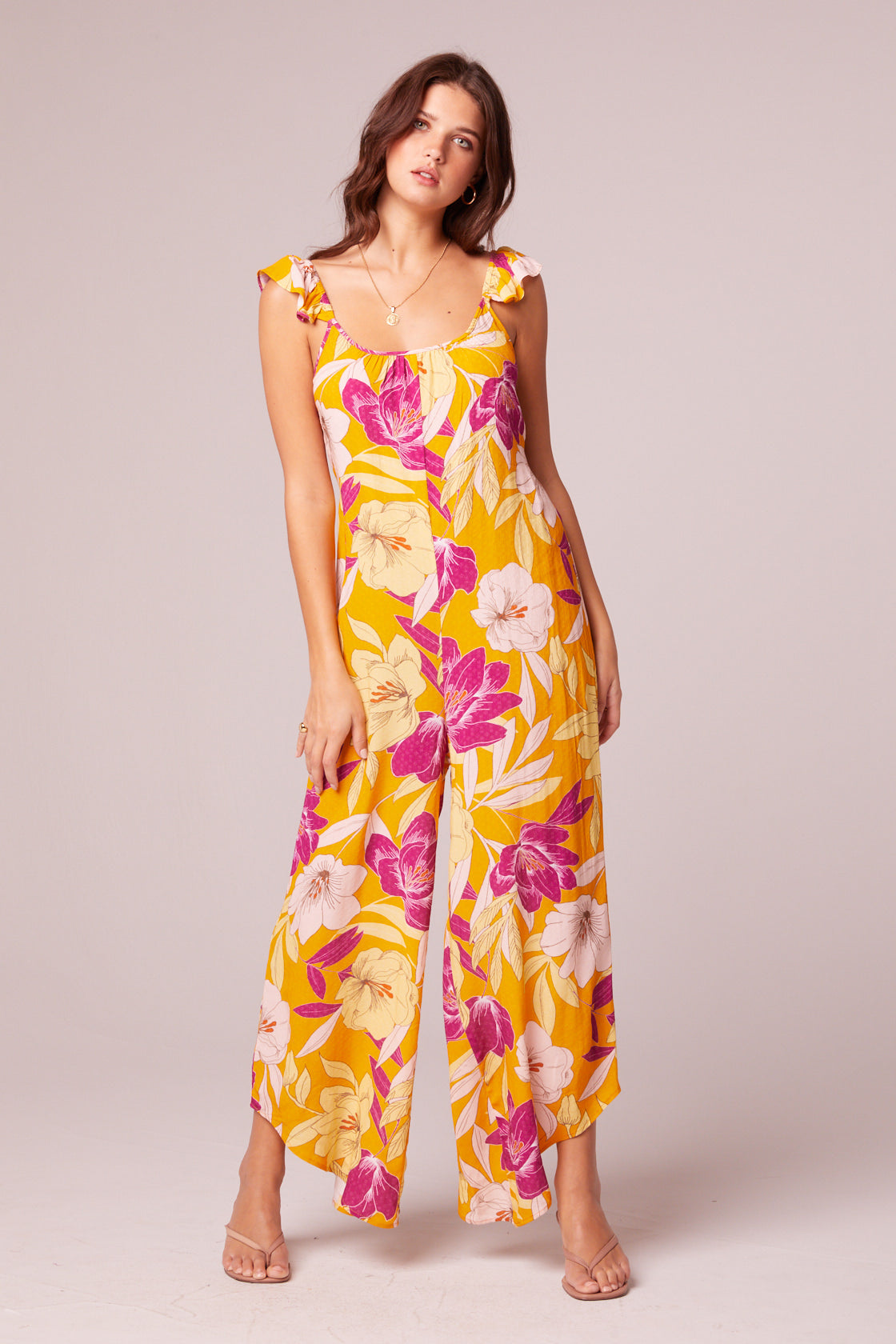 Euphoria Gold Floral Wide Leg Jumpsuit