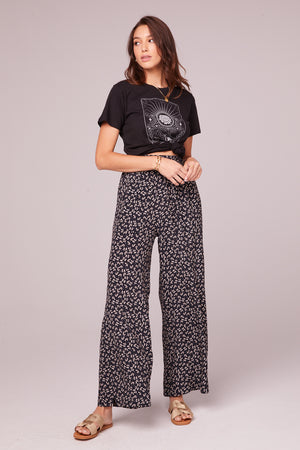 Eve Black Floral Wide Leg Pants Detail