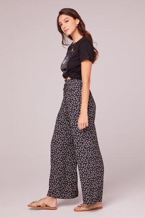Eve Black Floral Wide Leg Pants Side