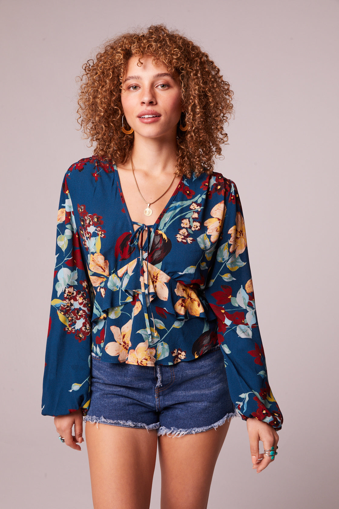 Fano Teal Floral Long Sleeve Top Master