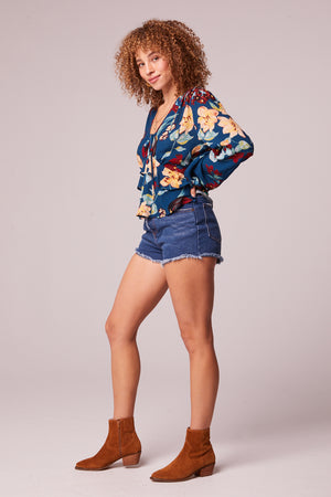 Fano Teal Floral Long Sleeve Top Side