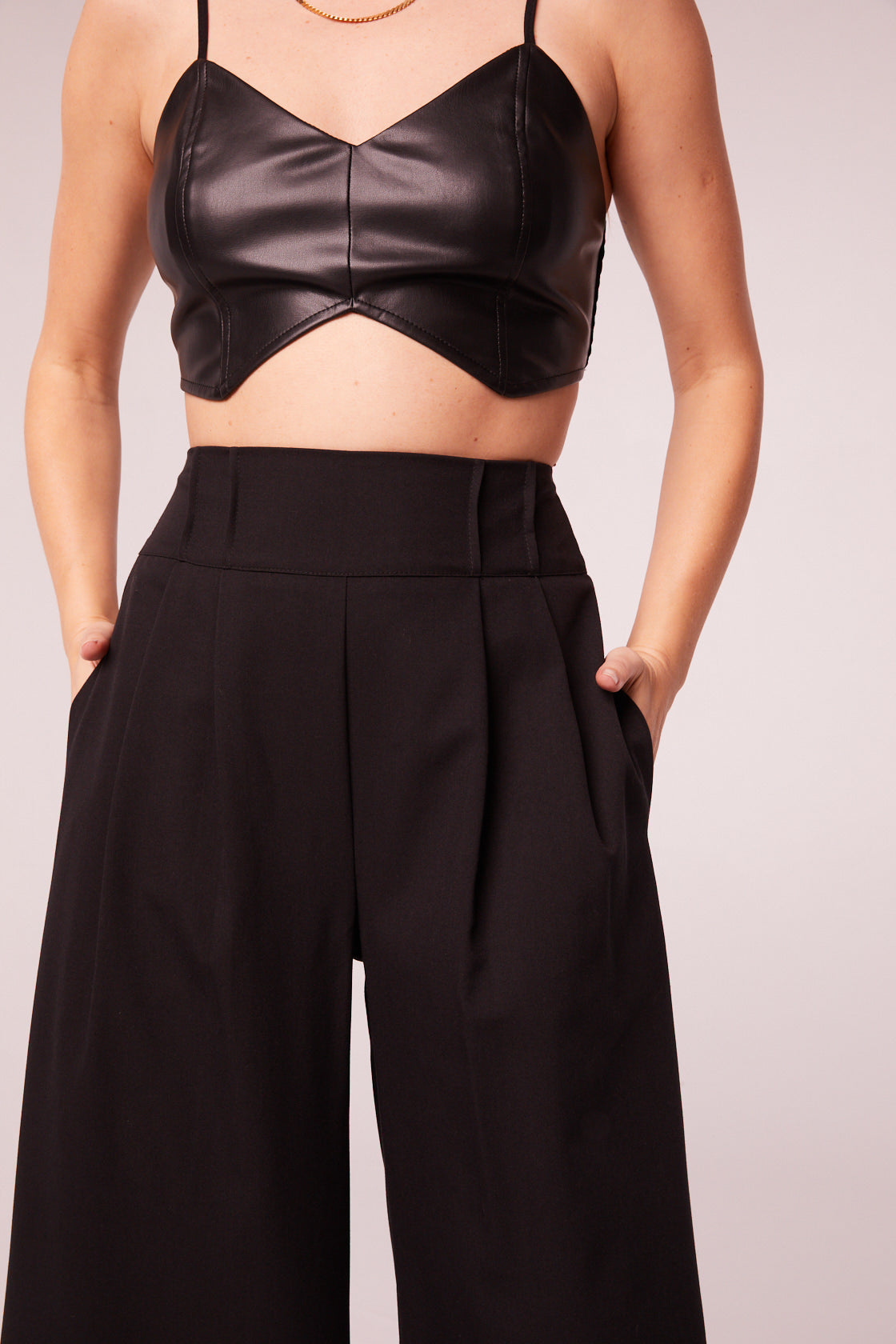 Firecracker Black Faux Leather Crop Top