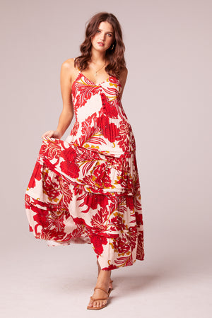 For The Roses Red Floral Button Maxi Dress