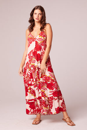 For The Roses Red Floral Button Maxi Dress