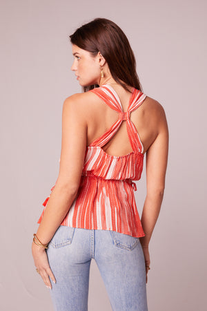 Gabriella Orange Stripe Tassel Tie Tank Top