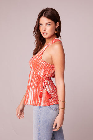 Gabriella Orange Stripe Tassel Tie Tank Top