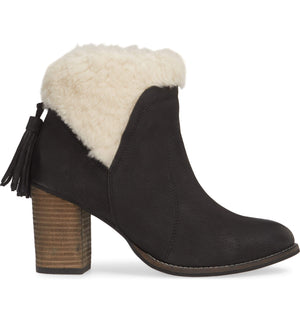 Helena Black Leather Shearling Cuff Bootie Side