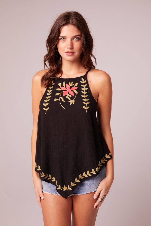 Instant Karma Black Embroidered Handkerchief Top